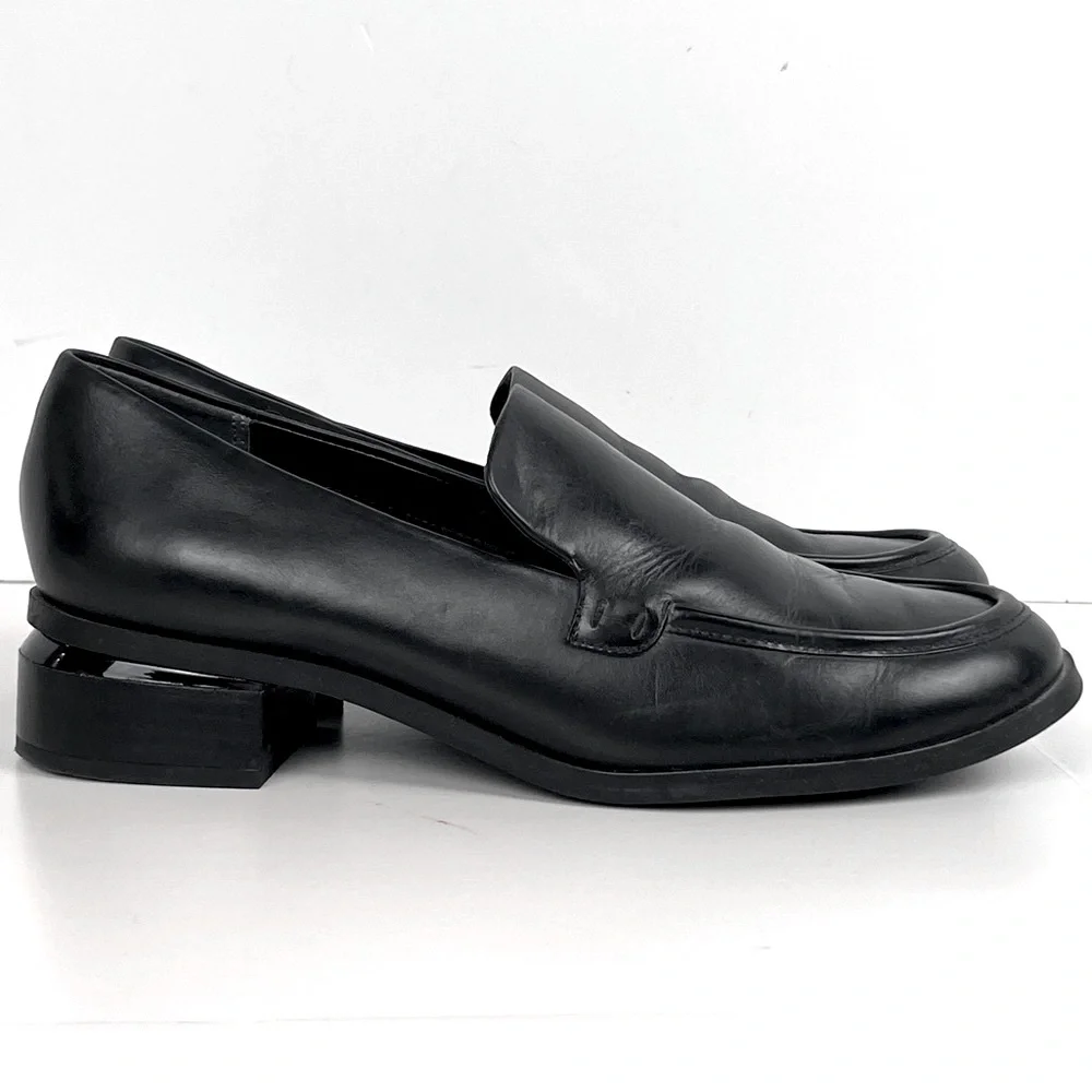 Franco Sarto Shoe Womens 9.5 Black Newbocca Loafer Leather Slip-On 1.5